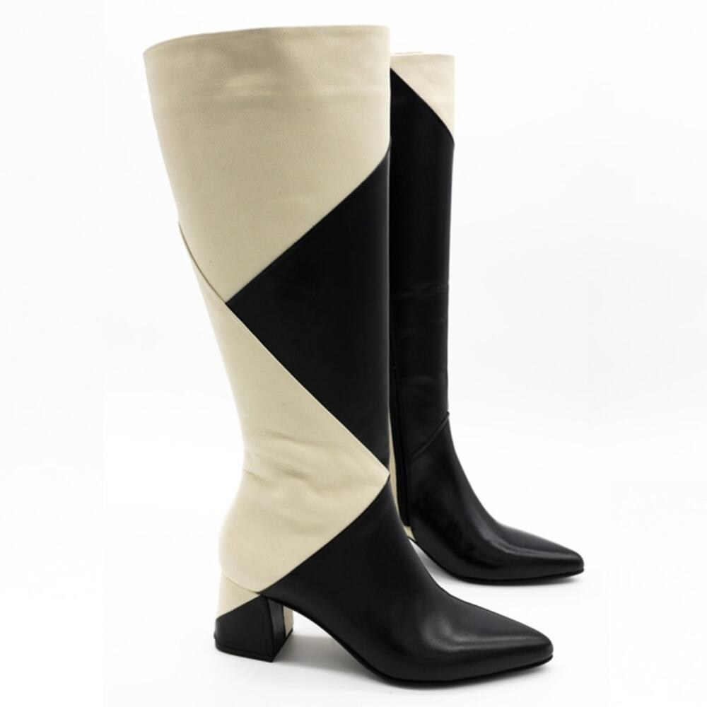 Stivali Size 40 (US 9/9.5) Bari Ivory Black Leather Boots